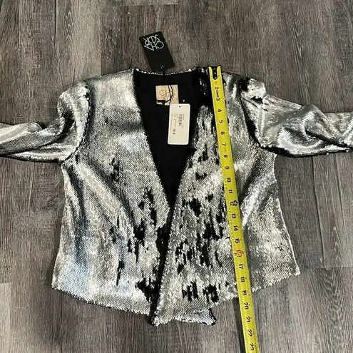 Evereve Chaser sequin drape front jacket reversible sequin black silver NWT - XS