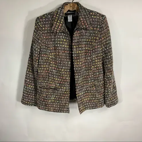 Sag Harbor Rainbow & Black Boucle Blazer Sz 14 Zip Front