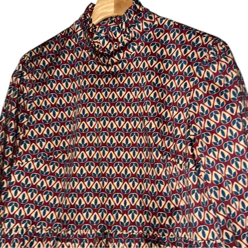 Royal Native Women’s Size S Burgundy Cream Blue Abstract Peplum Hem Shirt Top Purple