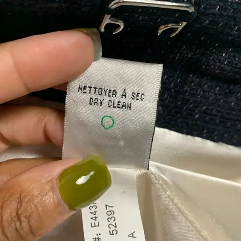 Katherine Barclay Navy Blue Tweed Cotton Linen Lined Blazer Jacket Size 2 Chic