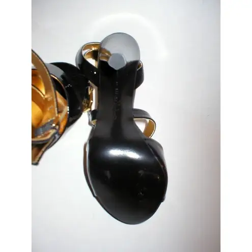 New $229 Womens Heels Report Black Patent Leather 8 Shoes Sandals Beautiful Cool