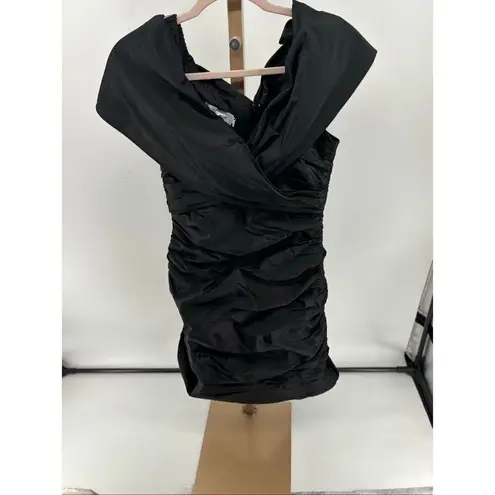 Teri Jon for Rickie Freeman Black Crinkle Taffeta Dress Size 6 Vintage