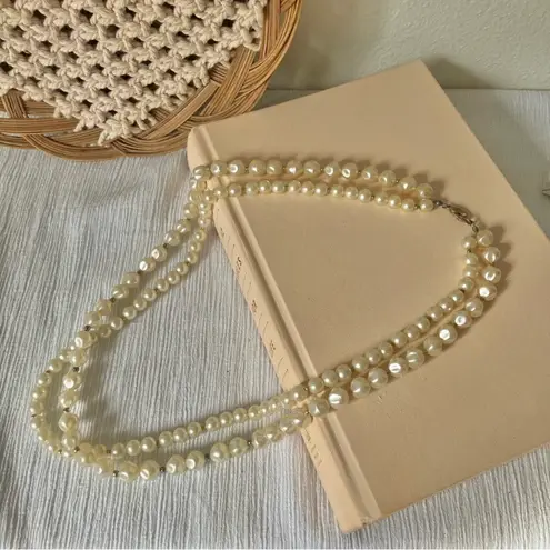 American Vintage Vintage “Tamar” Baroque Pearl Two Strand Necklace 25” Statement Gold Silver