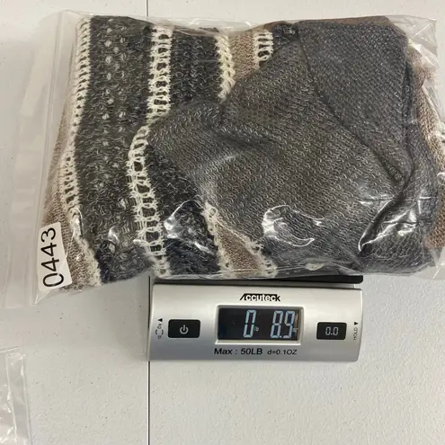 Democracy women's tan gray knit cowl neck tassel crocheted sweater poncho large