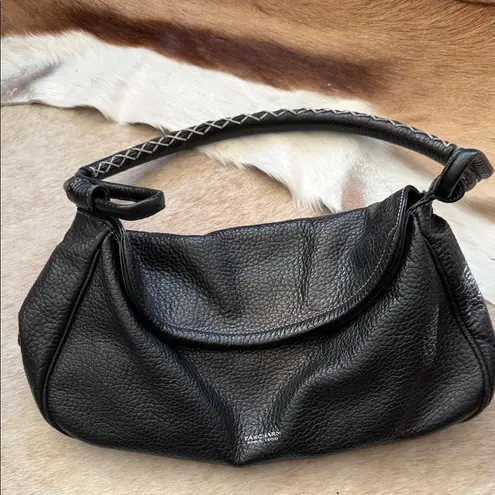 Black Leather Women's Bag with braided handle and slouchy