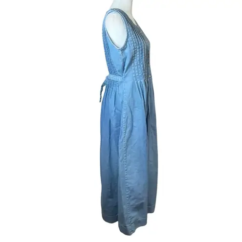 British Khaki Vintage Blue Denim Maxi Dress 100% Cotton Casual Cottage Women’s 6