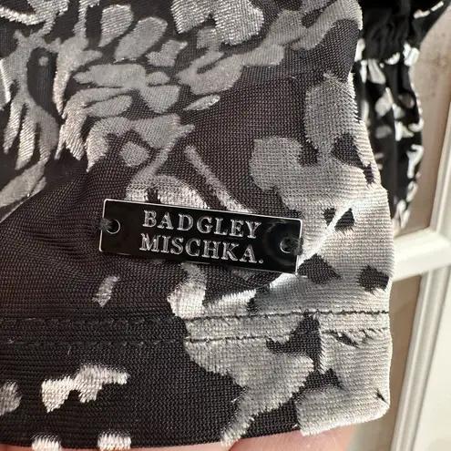 Badgley Mischka Designer Black & Gray Floral Velvet Burnout Blouse Size Small S