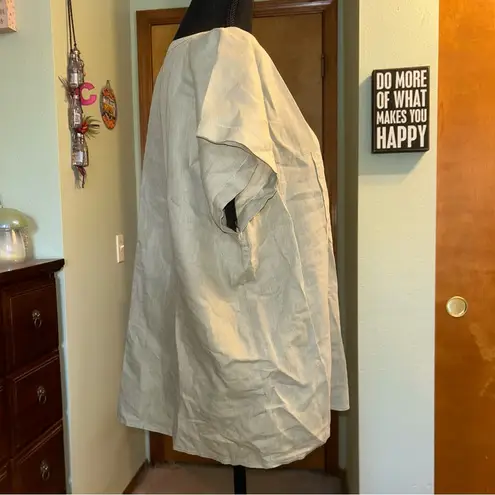 Bosch vintage linen/cotton blend green short sleeve button up shirt size 46 (L) - Image 2