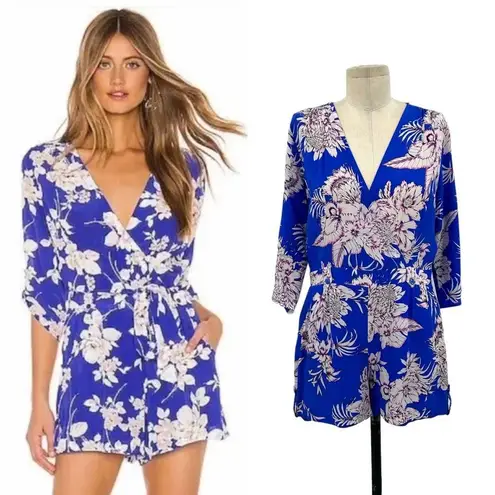 Yumi Kim Liz Silk Romper Tahiti Sunrise Royal Blue Floral Print Size Medium