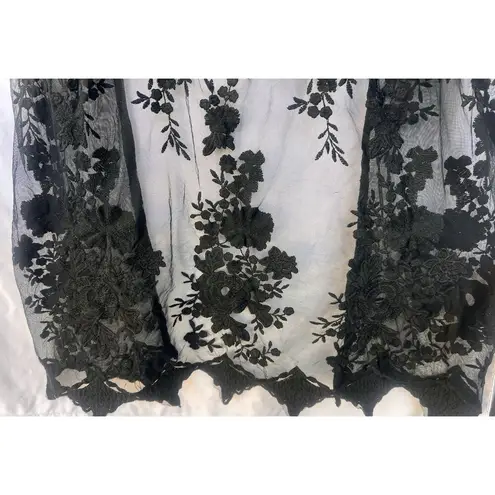 Black Mesh Floral Duster Cardigan Long Sheer Whimsygoth Vamp Fairy Grunge