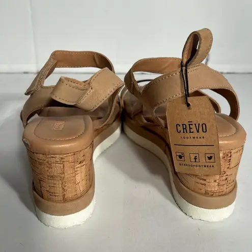 Crevo Claudia Tan Leather Cork Wedge Sandals Women Size 9.5