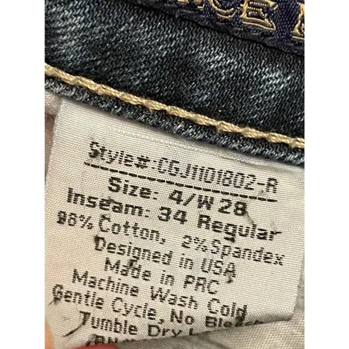 Cowgirl Up Embroidered Low Rise Bootcut Jeans Size 4/28 Blue Leather Rhinestone