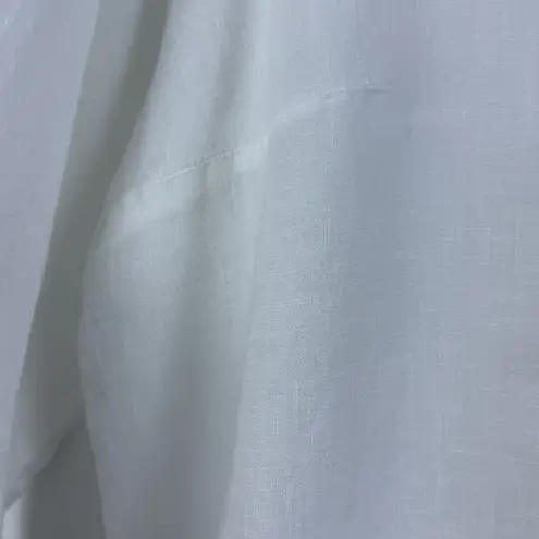 Flax Linen Tunic White Button Down Long Sleeve Collared Relaxed Coastal Chic SzL