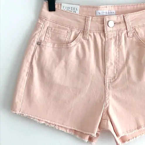 Tinseltown New Frayed Hem High Rise Shorts Pink Stretch Denim Juniors Size 1 / Waist Size 25
