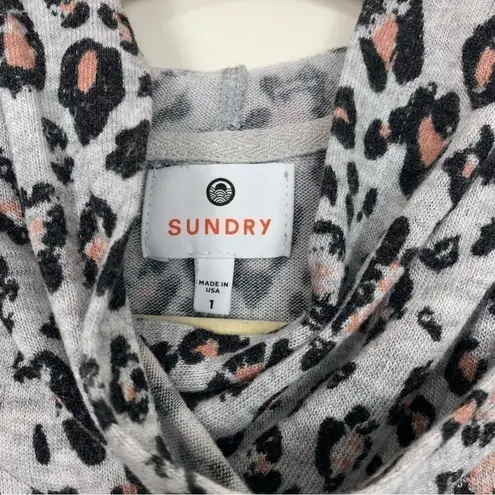 Sundry Draped Gray Leopard Print Hoodie Size Small