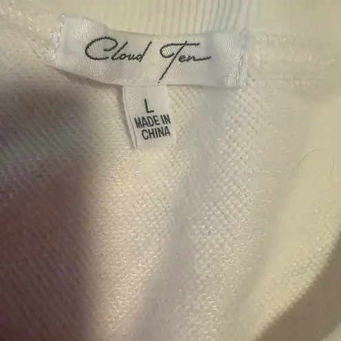 Cloud Ten White Cream Crop Long Sleeve Sweatshirt with Pearl and Tulle Sleeves Large