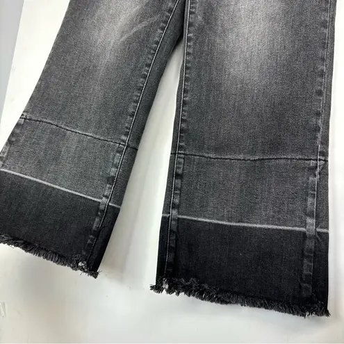 Judy Blue Wide Leg Crop Jeans Sz 28 High Rise Raw Hem Black Grey Wash