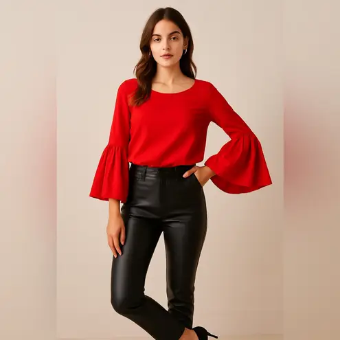 Jane and Delancey Red Bell Sleeve Blouse | Romantic Holiday Top | Size M