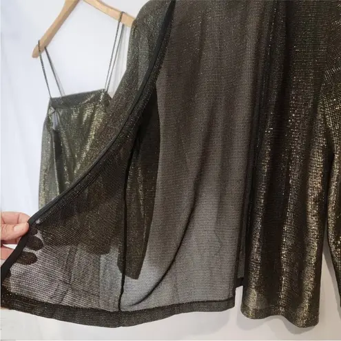 Vintage Gold Metallic Disco 2 Piece Set Spaghetti Strap Camisole Top & Jacket M Size M