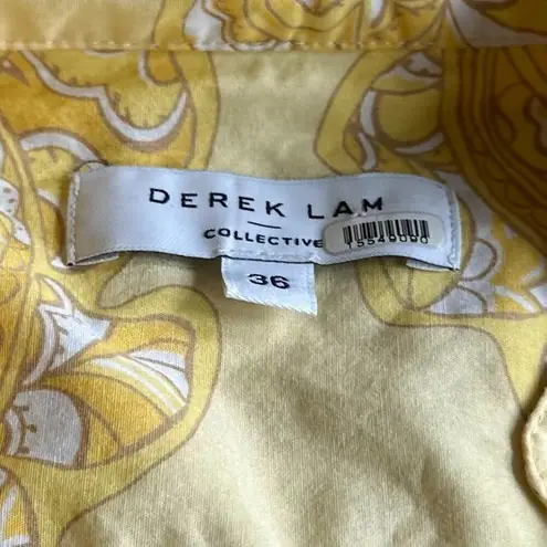 Derek Lam Collective Yellow White Print Romper Shorts Ruffle Wrap Size 0 36
