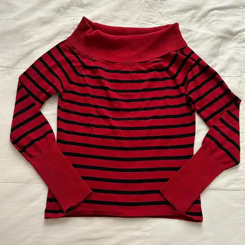 Y2K Marco Polo Red and black striped drape neck sweater