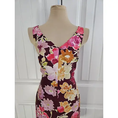 David Meister NWT Silk Floral Sheath Dress V-neck Sz 6 Made In The USA
