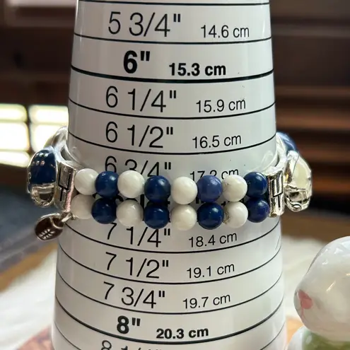 Football helmet white blue bead stretchy bracelet