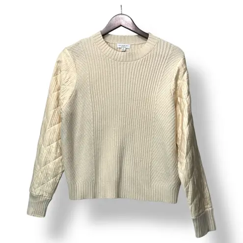 Current Air Anthropologie Quilted Sleeve Sweater Ribbed Knit Crew Neck Top M - Image 2