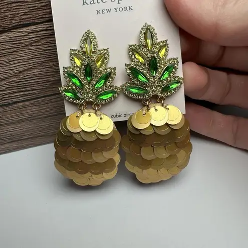 Kate Spade By The Pool Pineapple Fruit Sequin Rhinestone Pierced Dangle Earrings Gold