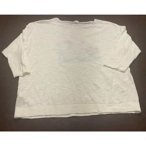 J. Jill Women’s XL Linen Cotton Lightweight Sweater Tropical Beach Scene Coastal White