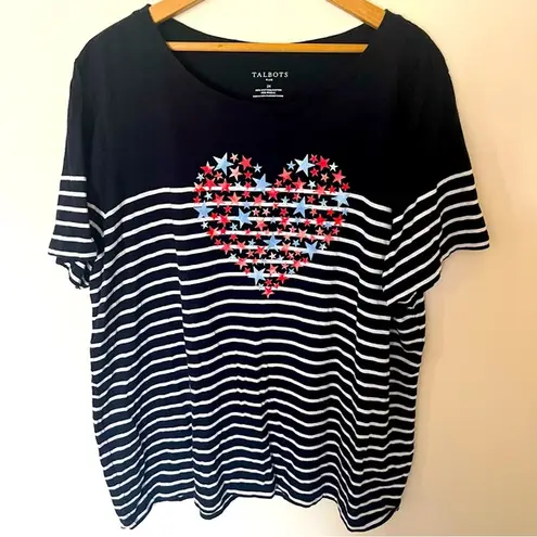 Talbots  Women’s Patriotic Striped T-Shirt Red White Blue Heart Star Detail 2X