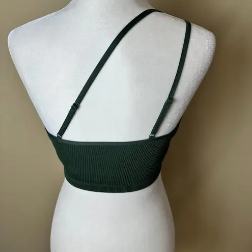 Aerie Ribbed One Shoulder Bralette Bra Cropped Tank Top Size Small Green