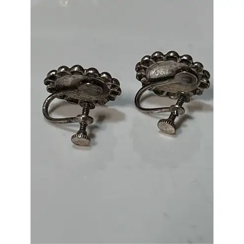 Vintage Sterling Silver and Turquoise Screw Back Earrings 1940s Blue