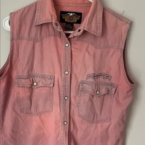Harley Davidson Women’s Pink Pearl Snap Sleeveless Biker Vest, size Large #
