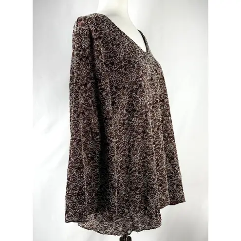 Maggie Barnes Vintage Brown Tunic Top White Micro Beaded Size 3X Glam Party