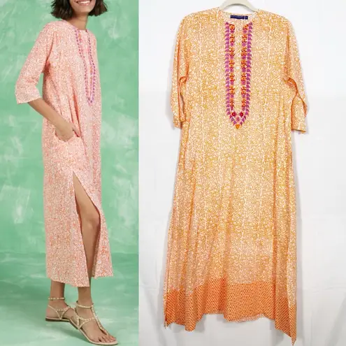 Tuckernuck Ro’s Garden Embroidered Kurta Long Kurta Midi Maxi Dress Badami Orange Cotton