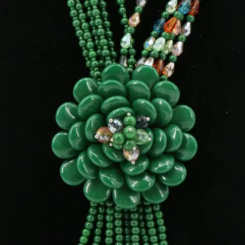 Joan Rivers New Starlet Style Beaded Flower Cluster Fringe Jade Green Necklace