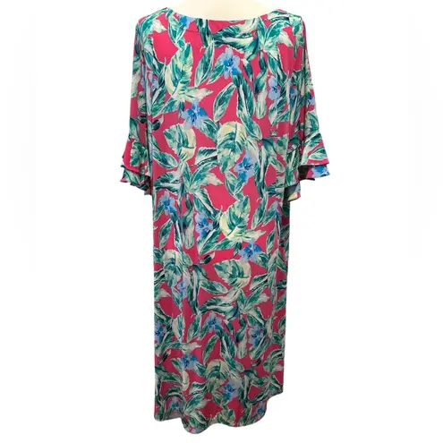 NEW PAPPAGALLO TROPICAL VICTORIA STYLR RUFFLE BELL SLEEVE PINK BLUE GREEN DRESS Size 2X