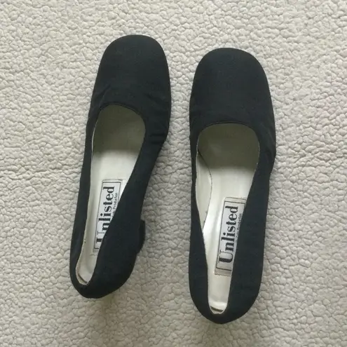 Vintage 90s Unlisted Black Chunky Fabric High Heel Shoes