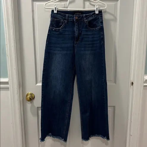 Risen Frannie Palazzo Raw Hem Jeans Size 5/27 Dark Wash Wide Leg Cropped EUC