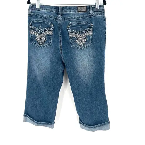 Earl Jeans cropped denim jeans bling pockets size 10 rhinestones Blue