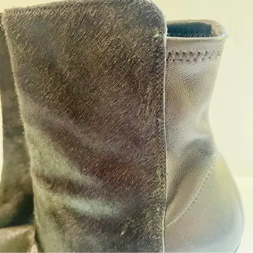 Vince  Black Fur and Leather Wedge Booties Size 7.5