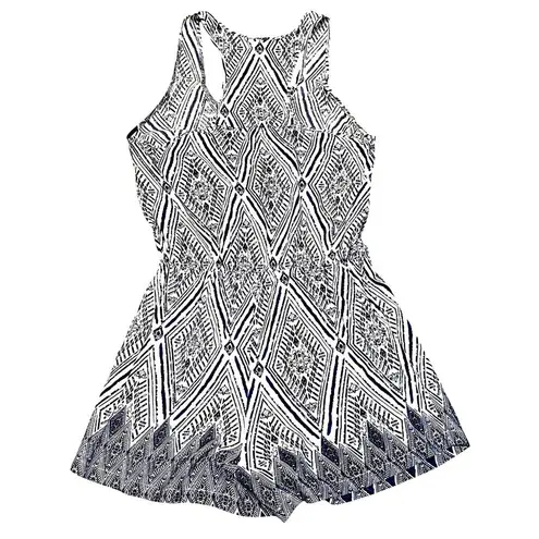 CCC Wide Leg Summer Romper Sleeveless Blue White Casual Geometric Print Size Sm