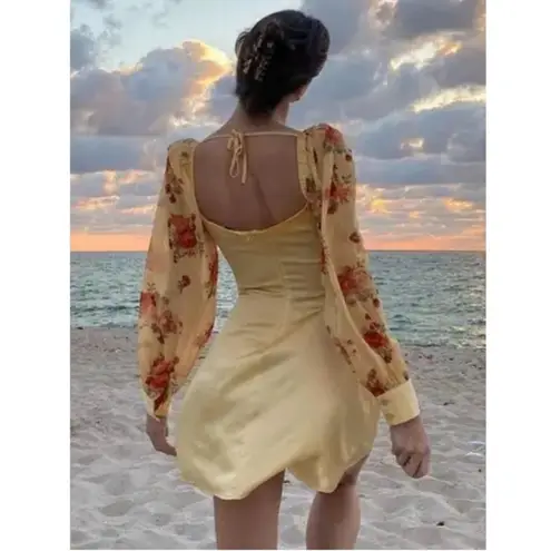 We Wore What Danielle Bernstein Golden Hour Puff Sleeve Mini Dress Butteryellow Sz 0