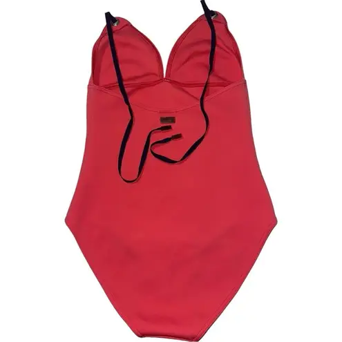 Vilebrequin Size S Watermelon Red Navy Blue Neoprene Halter One Piece Swimsuit