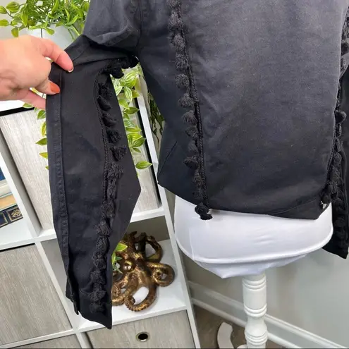 Free The Roses Black Jean Jacket With Tassels Button Front NEW Size S
