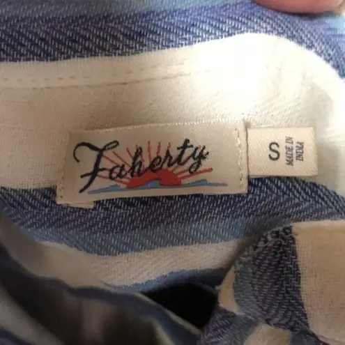 Faherty Vida Baja Stripe Cotton Blouse Shirt Top White Blue Stripe Small cotton