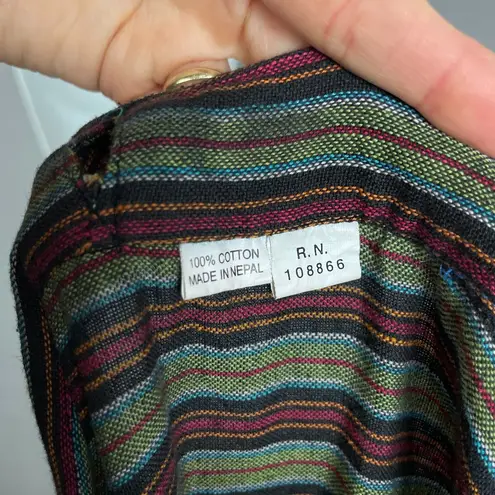 Striped Wrap Skirt Floral Embroidery Boho Flowers Ribbon Tie Waist Green Red Size undefined