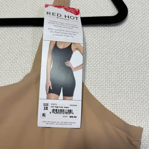 Spanx  Red Hot Mid Thigh Bodysuit SS3515 3X Very Bare Shaping Level A Lot