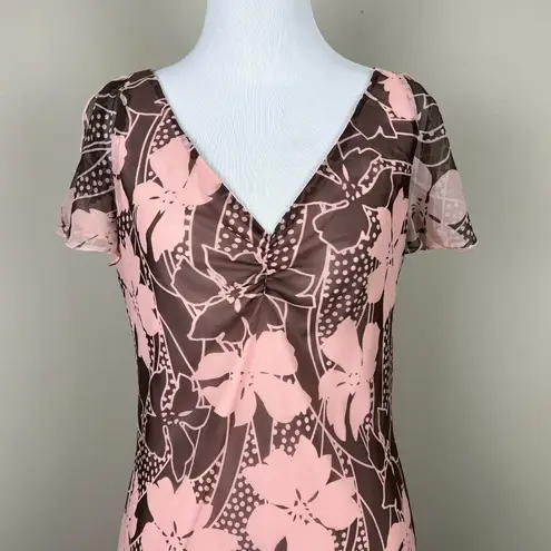 Faith Love & Passion Dress 6 Pink Taupe Floral Asymmetrical Flutter V
